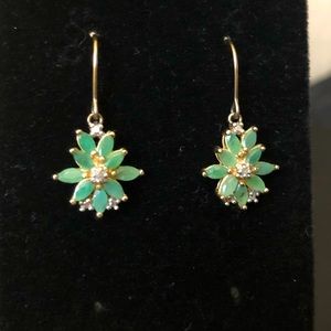 Emerald 925 gold-colored silver hook earrings with diamond chip HOT AUGUST DEAL!